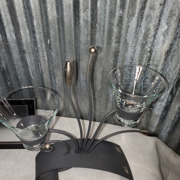 Vintage Black Metal Art Candle Holder & Black Enameled Frame - Picture 5 of 16